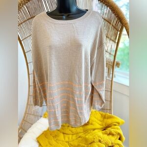 Free People Beach Tan Orange Stripes Oversized Sweater size XS